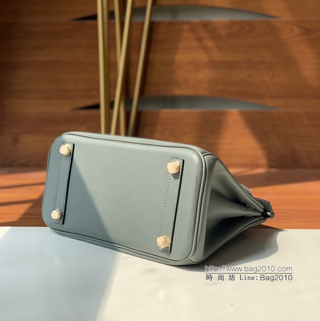 Hermes女包 愛馬仕Birkin25 swift皮 手工縫製 杏仁綠金扣 Hermes鉑金手提包  tdh2152